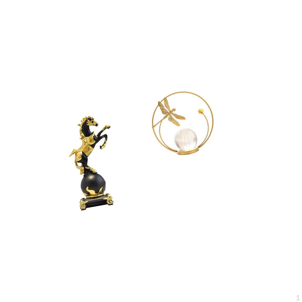Figurine Crystal Ball Sculpture Tabletop Ornament Metal Statue Centerpiece for Bedroom Living Room