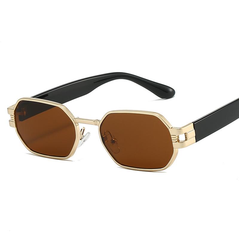 Polygon Metal Sunglasses Vintage Luxury Brand Designer Small Square Sun Glasses For Female Male Trendy Black Glasses Eyewear