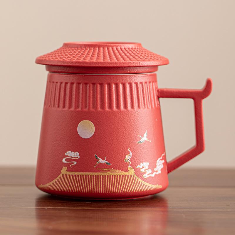 Palace Museum Ceramic Tea Mug with Lid: Elegant Business Souvenir Gift Box