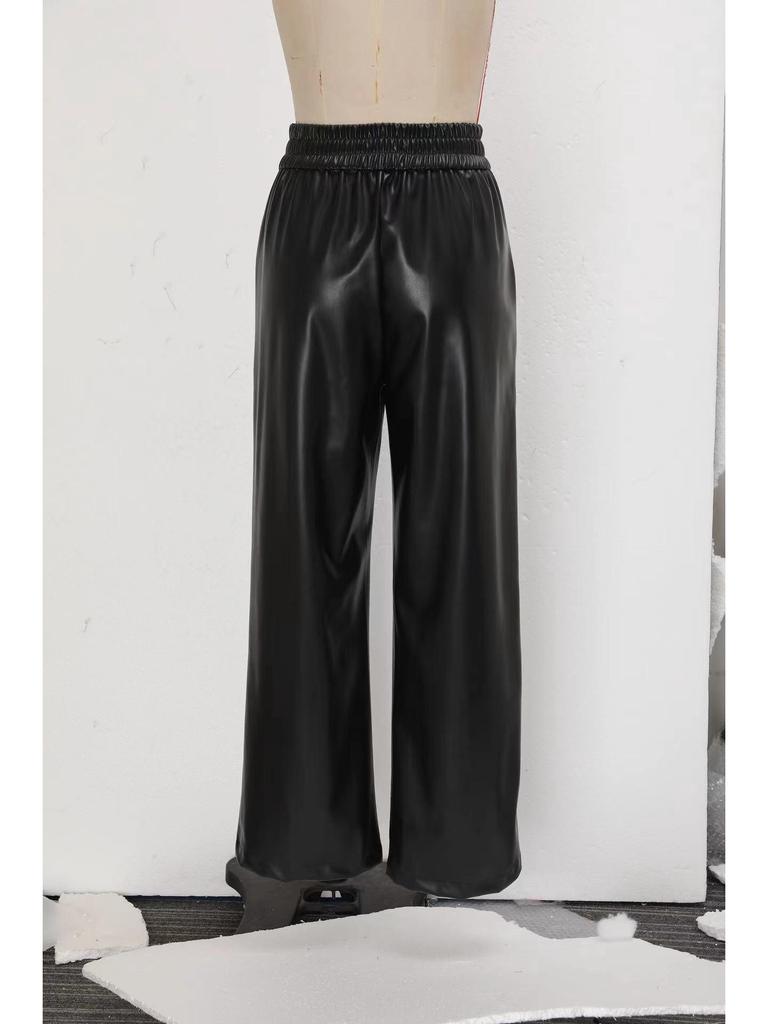 High Waist PU Leather Flare Pants with Waist-cinching & Pockets - 2025 Fashion