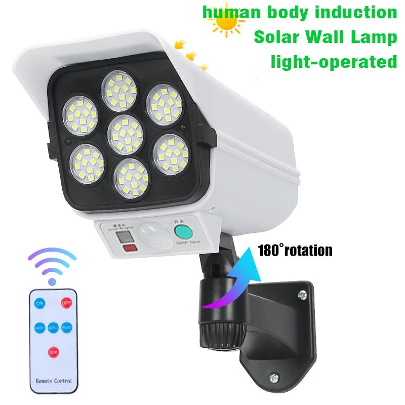 

77 светодиодов на солнечной батарее, светодиодный уличный солнечный свет, датчик движения, солнечная ночная лампа, лампа для безопасности, манекен для камеры, IP65, водонепроницаемый светильник