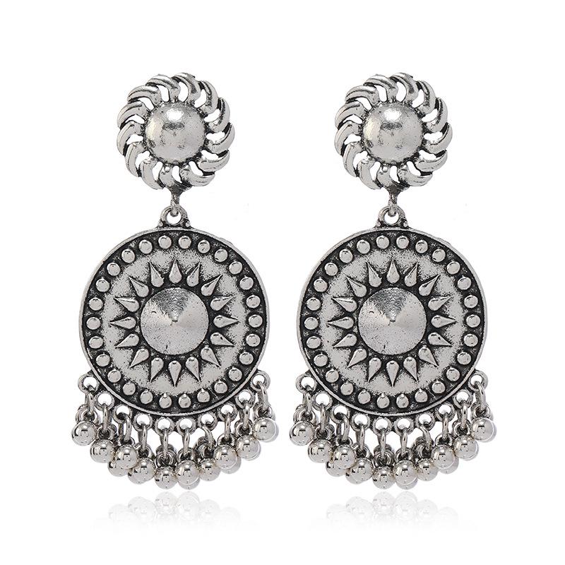 Indian Retro Gold Tassel Circle Pendant Earrings for Belly Dance - Ethnic Yunnan Lijiang Style