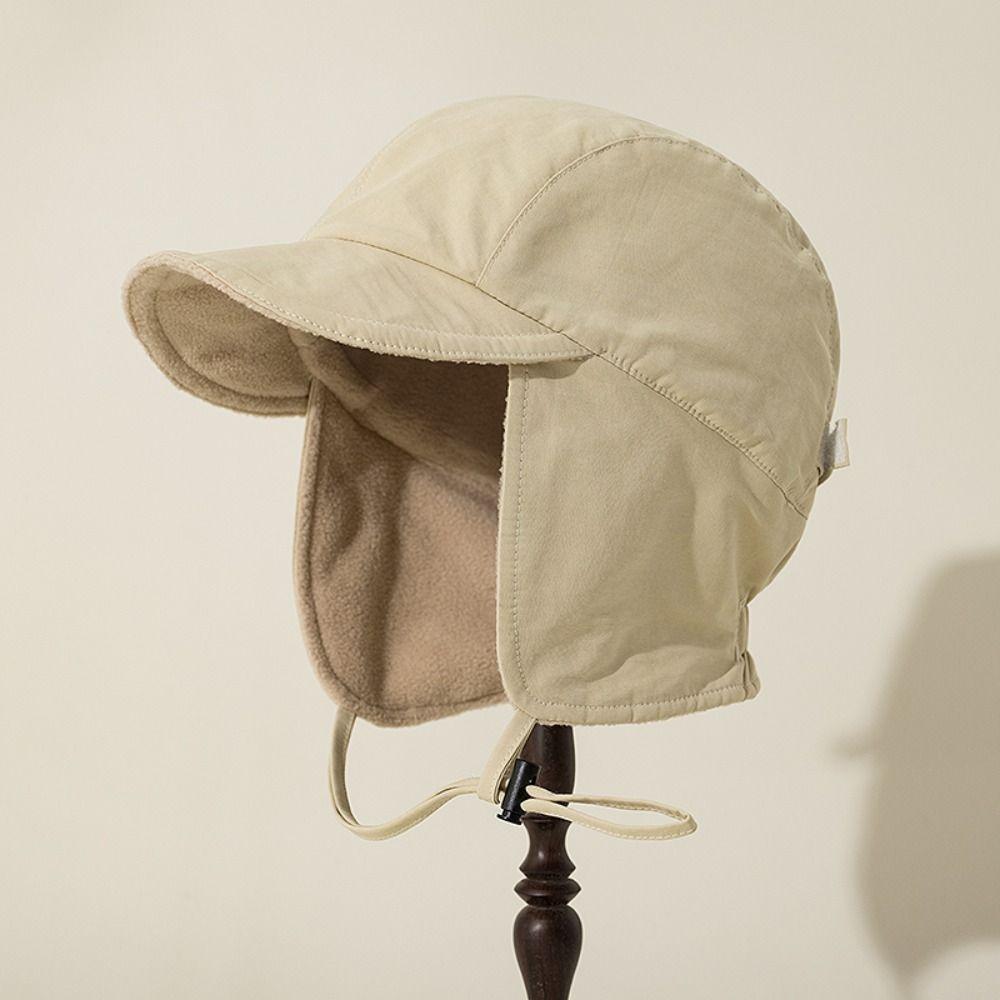 Japanese Ear Protection Earflap Hat Windproof Winter Cap Bonnet Hat Solid Color Thick Warm Velvet Pilot Hat Running Cycling