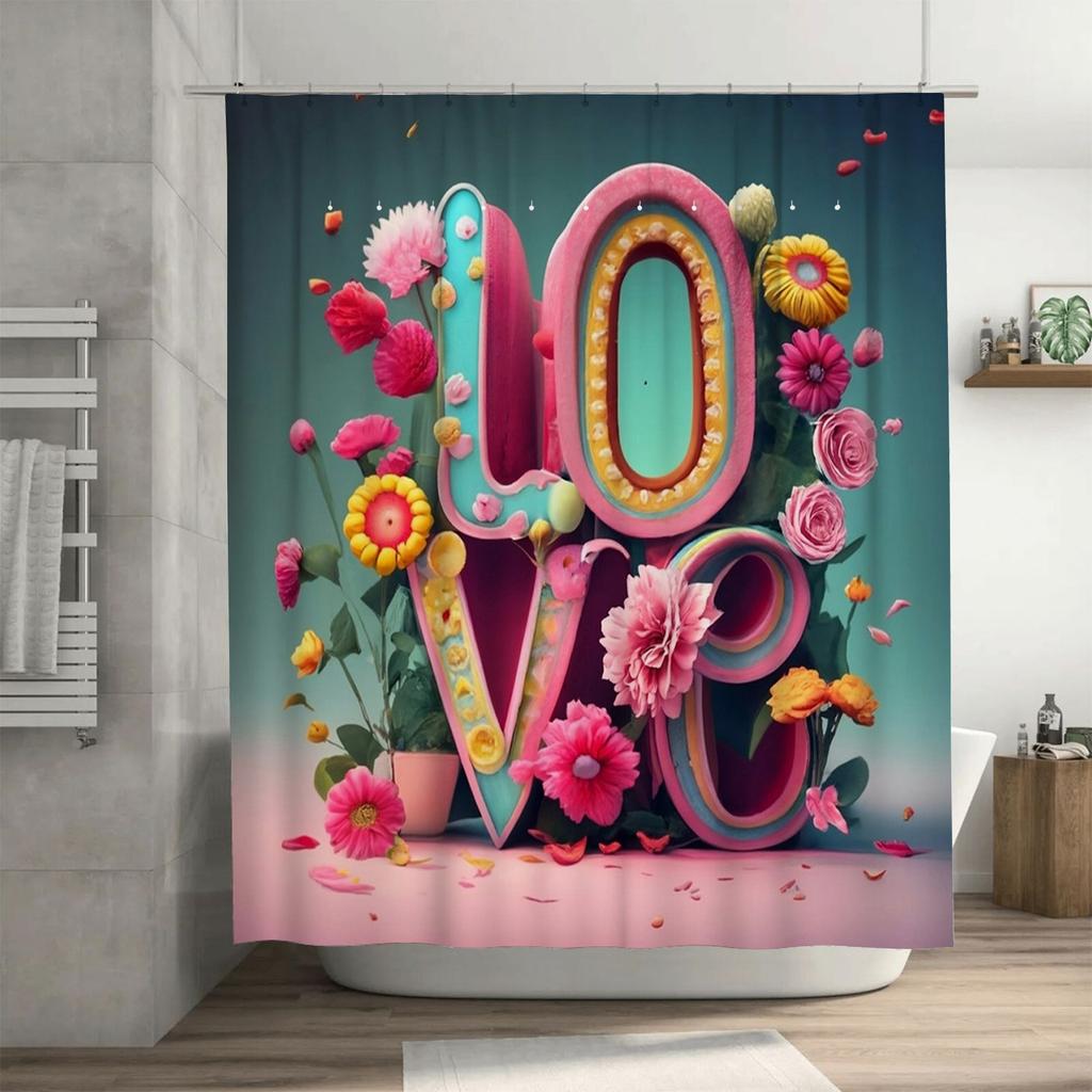 Floral 'LOVE' Shower Curtain | Romantic and Colorful Bathroom Decor