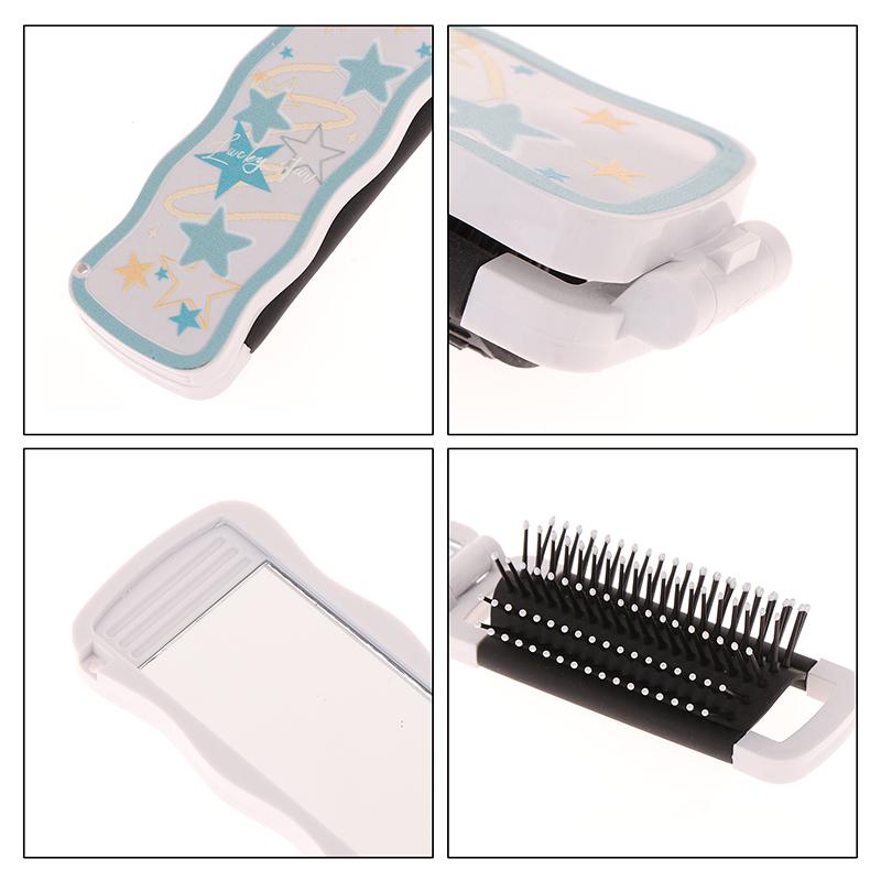 Mini-Haarbürste, faltbarer Massagekamm, Kopfmassage, antistatisch, tragbare Reise-Haarbürste, Mädchen-Haarkämme mit Spiegel