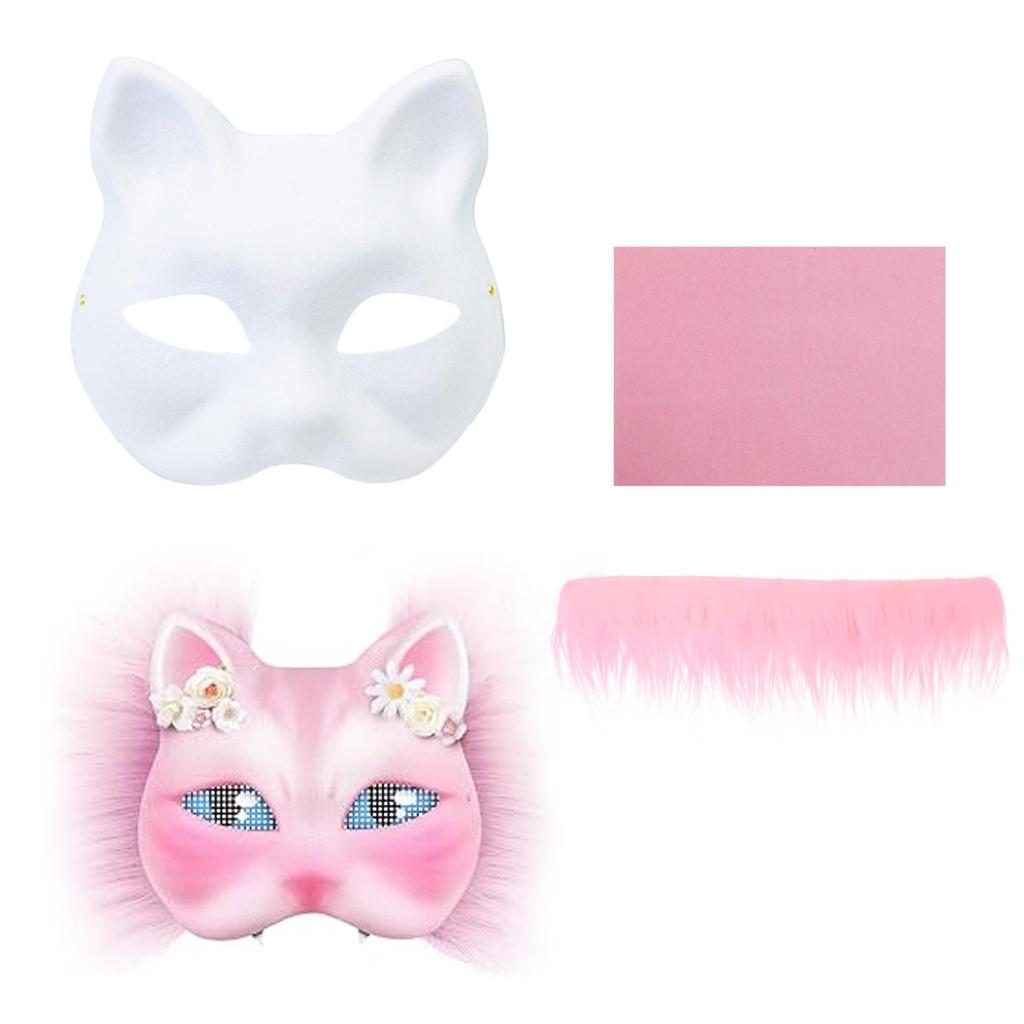 DIY Children's Half-Face Animal Masks - White Paper Pulp Cat and Fox Graffiti Halloween Craft