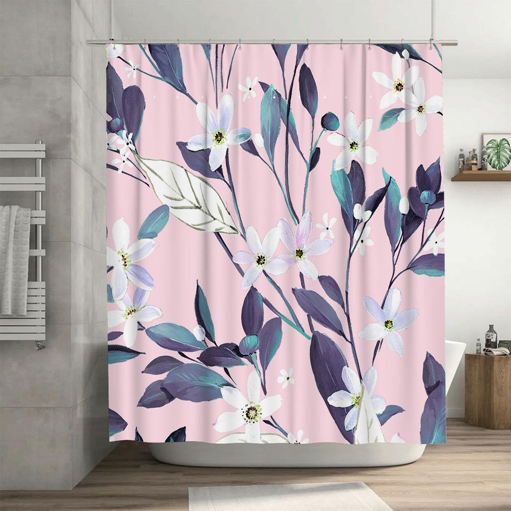 Artful Floral Shower Curtain: Pink White Bloom Decor for Bathroom Watercolor Style Bath Mat with Hook Rings Perfect Gift Idea fo