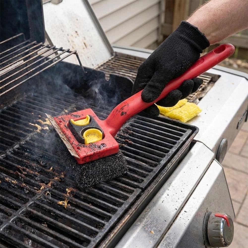 Handheld BBQ Grill Cleaning Brush Stainless Steel Grease Remover Brush  Camping Grill