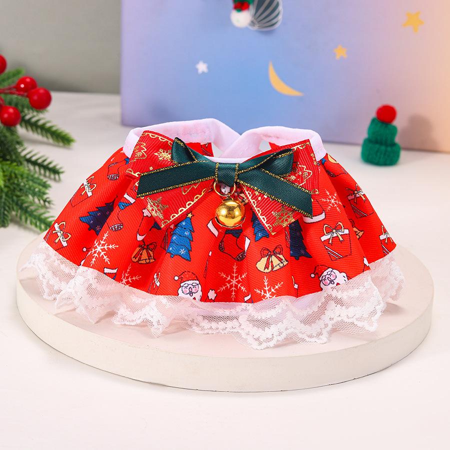 Christmas Pet Lace Scarf Dog Bib Saliva Towel Cat Collar Bow Bell Kitten Puppy Scarf