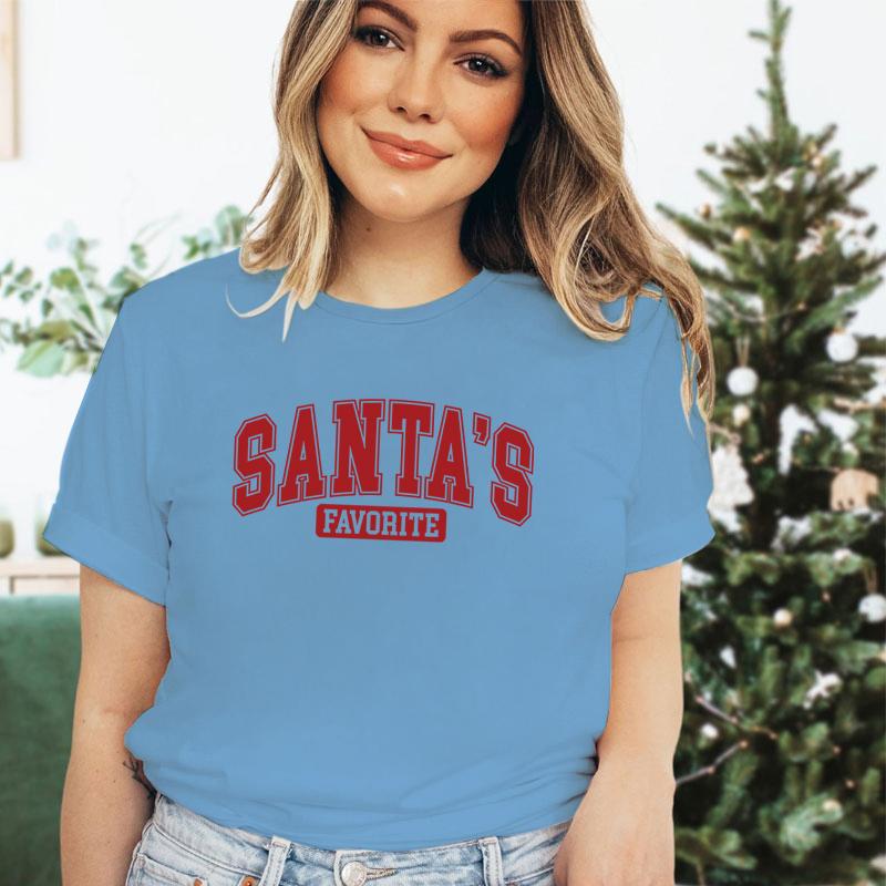 Women T Shirt Santas Favorite Christmas Season Print Tops Tee White Tshirt Female Summer Tshirt Graphic Tee Female Tops Tee