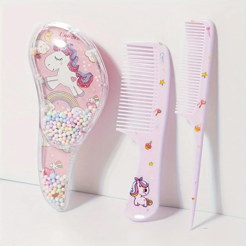 3 Unicorn and Rainbow Hair Comb Sets with Colorful Beads, Suitable for All Hair Types, the Perfect Gift for Young People