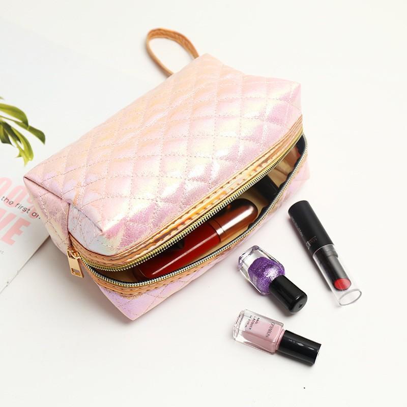 Schillernde gesteppte Mode-Kosmetiktasche, bestickt, tragbar, leicht, Toilettenartikel-Aufbewahrungstasche für Mädchen, für Kurztrips