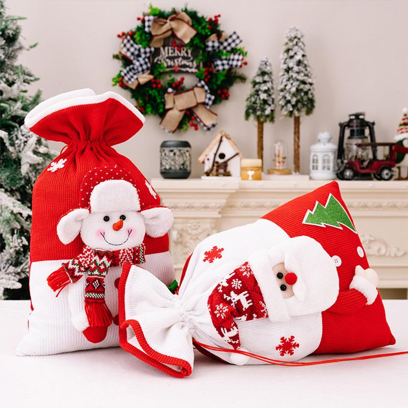 54*31cm Christmas Gift Bag Large Drawstring Storage Bag for Candy Snack Cookie Santa Claus Snowman Gift Packing Xmas Decoration