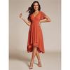 Vestido de Verão Feminino Estilo Europeu e Americano com Mangas Babados Decote V Plissado Saia A-line Midi Elegante e com Temperamento
