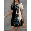 Short-sleeved Round-neck Tie-dye Flower-pattern 3D Printed Mini Dress for Ladies and Girls, Suitable for Street Wear.