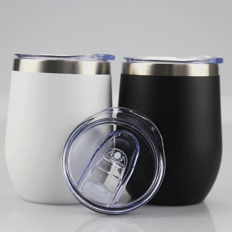Tazza Termica in Acciaio Inossidabile 18/8 da 12 oz con Logo Personalizzato, Tazza Nera per Caffè Freddo, Parete Doppia Isolante Sottovuoto, Bicchiere da Vino, Bottiglie Tazza con Coperchio a Uovo