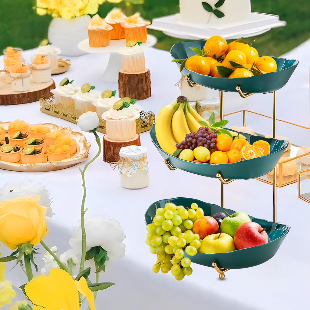 Fruit Bowl for Kitchen Counter 3 Tier Acrylic Fruit Basket with Serving Bowls and Metal Stand Tiered Serving Bowls for Fruit Vegetable Storage Snack C