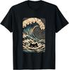 Funny Black Cat Japanese Wave Art Design Unisex T‑Shirt