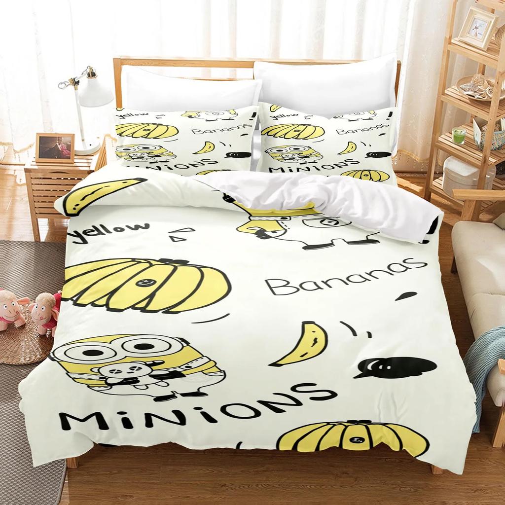 3-piece Minions Anime Duvet Cover Set Comforte Printed Cartoon Twin Size Bedding Sets Christmas Gifts
