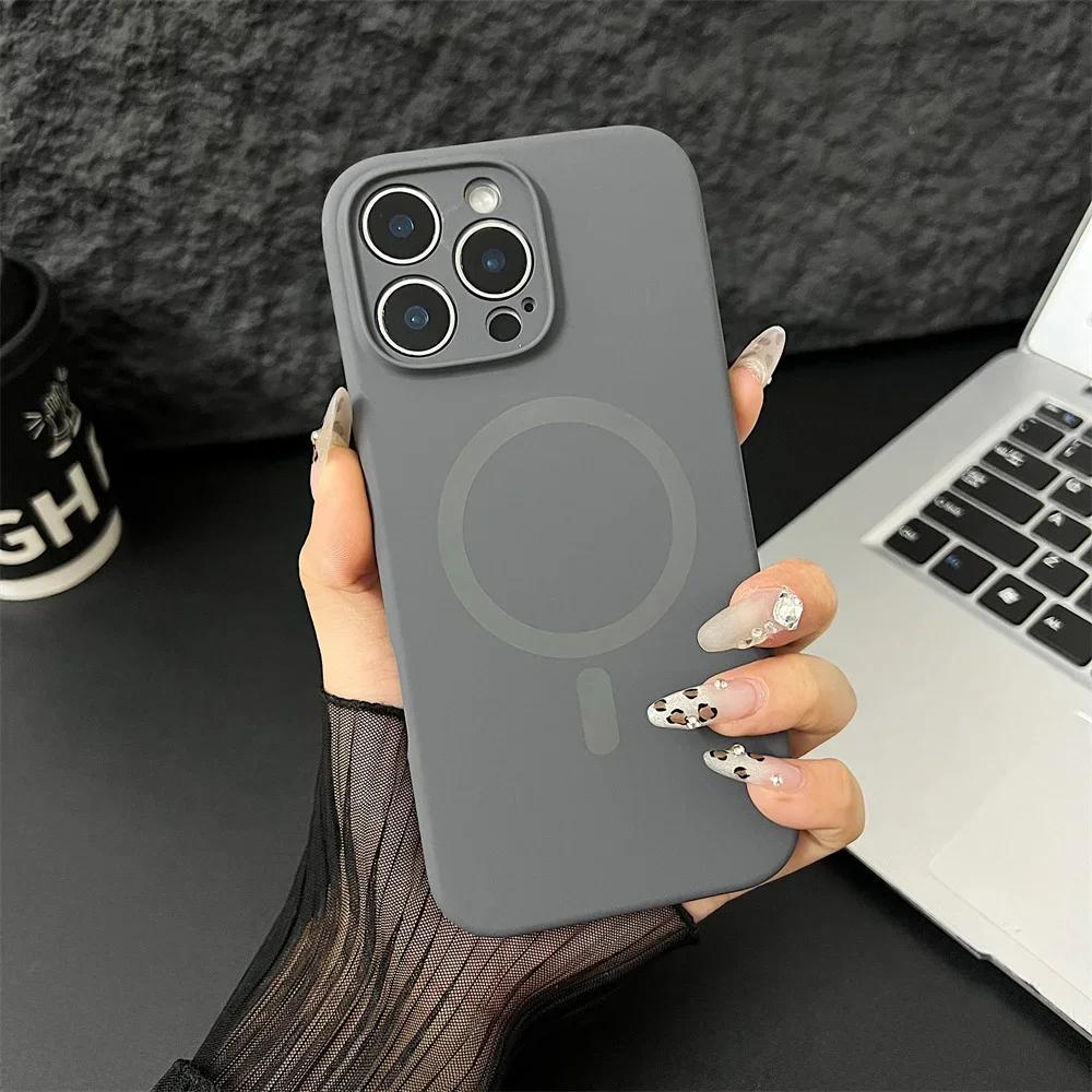 Luxury Magsafe Liquid Silicone Magnetic Phone Case For iPhone 16 Pro Max 15 Plus 14 13 12 Lens Protective Candy Color Back Cover