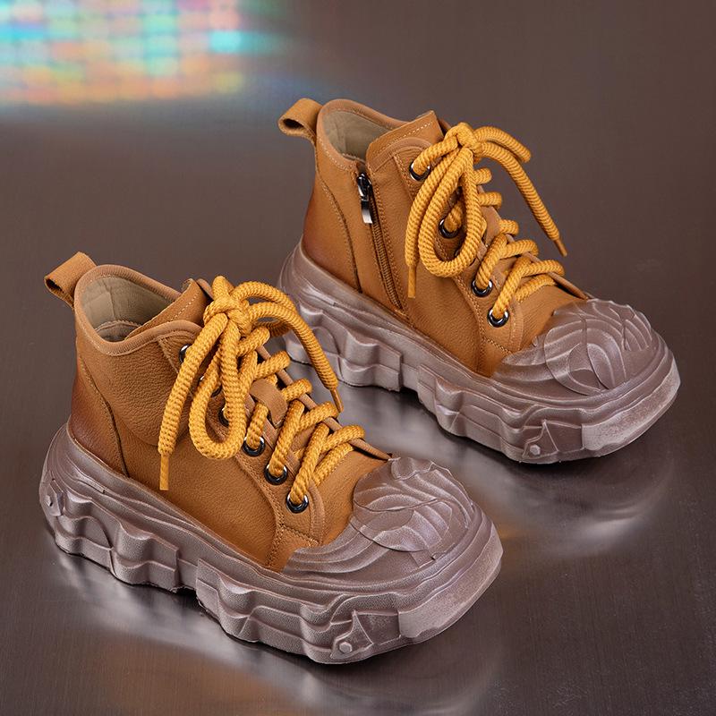 

Женские ботильоны из натуральной кожи в британском ретро-стиле на толстой подошве и высоком каблуке для осени/зимы 37 жёлтый