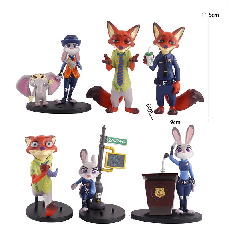 Anime 6/12pcs Zootopias Judy Nick Action Figure Humorous Rabbit Fox Cheetah Figurine Present Desktop Ornament Designed For Kid Birth Date Gifts