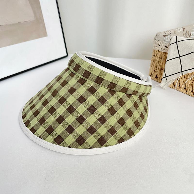 Dopamine Color Empty Top Sunscreen Hat Women's Summer Retro Plaid UV Protection Travel Big Brim Headband Hat