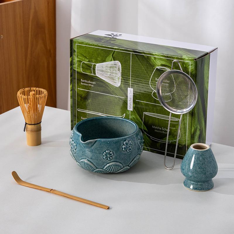 4-8pcs Cherry Blossom gradient pink Matcha Bowl with Matcha Whisk Set Japanese Tea Set Includes Matcha Bowl with Spout