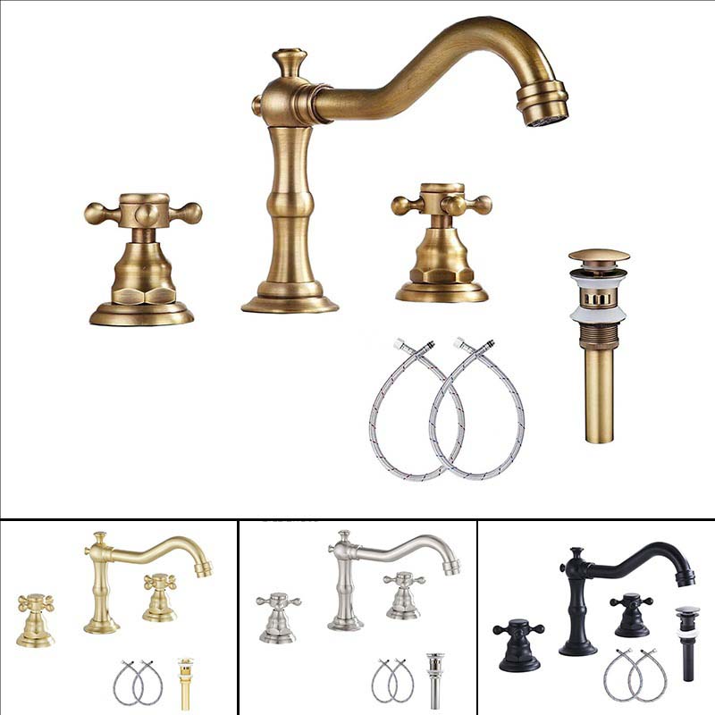 Gold Chrome Solid Brass Bathroom Basin Faucet Mixers Taps Antique Black Kitchen Sink Faucet Dual Handles 3 Holes Bathtub Faucet
