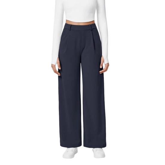 Women Pants High Waist Wide Leg Business Casual Trousers Pure S темно-синий