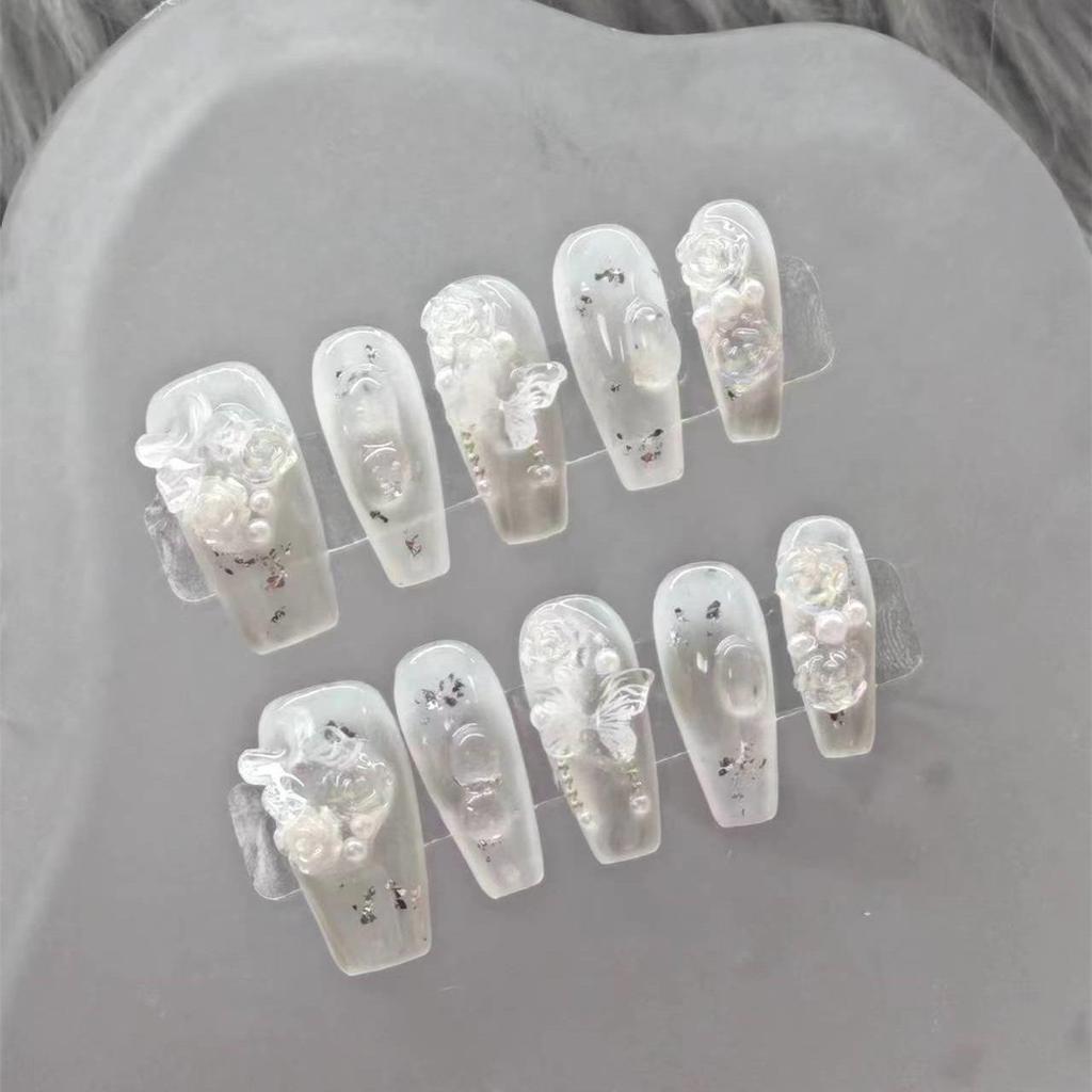Handmade Camellia Butterfly Pearl Nail Stickers - Removable & Wearable