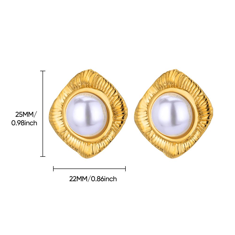 Elegant Imitation Pearl Stainless Steel Earring for Women Gold Color Large Stud Earring Anti Fading Wedding Party Charm Jewelry