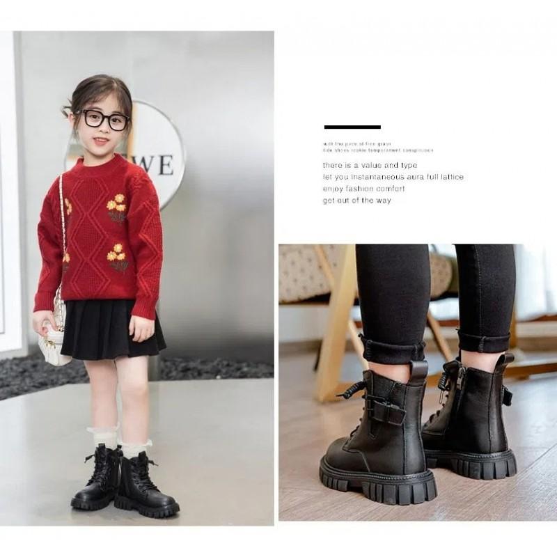 Girls Chelsea Boots Winter Kids Fashion Short Schoolwear Black PU Leather Side Zip