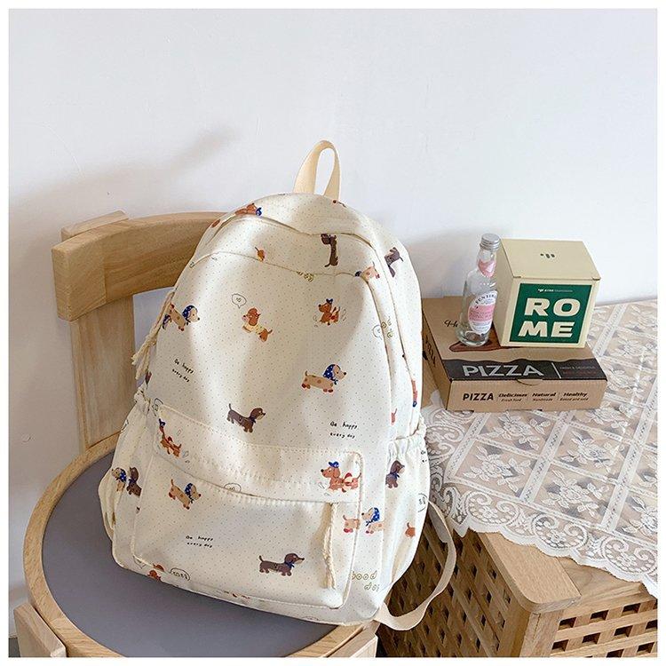 Schoolbag Cute Milk Floral Puppy Kitten Backpack Girl Heart Versatile Large Capacity Backpack Junior High School College Student Backpack