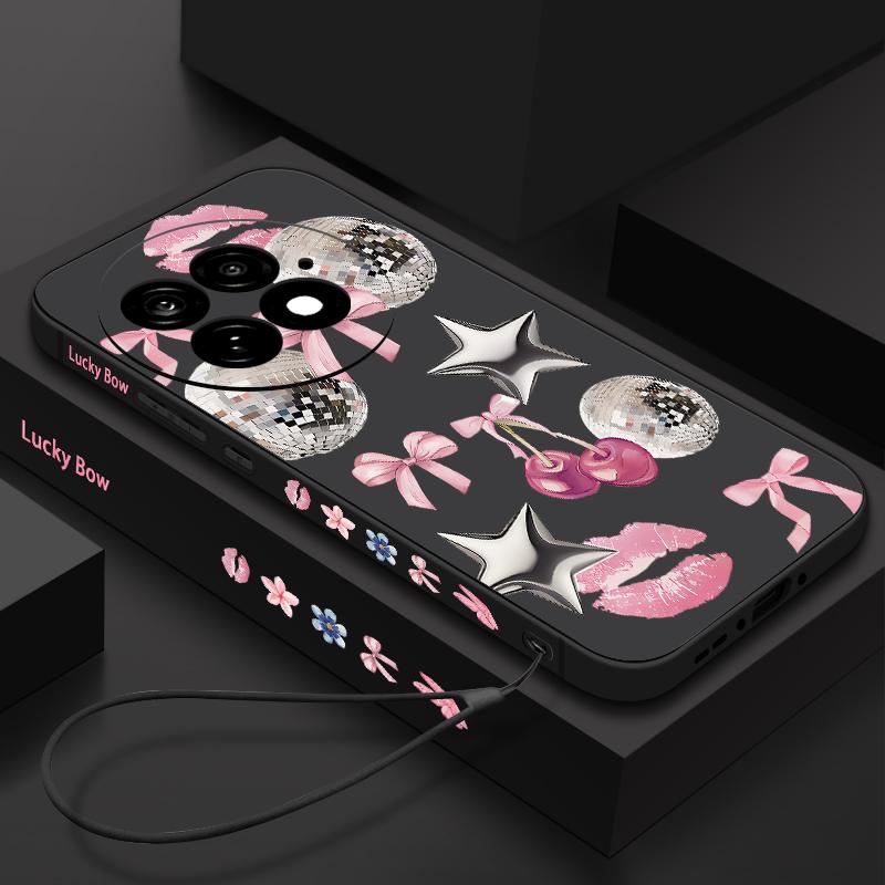 Shockproof Soft TPU Phone Case For OnePlus 15 13 13T 12 13R 12R 11R Cherry Bowknot Pattern Cover For OnePlus Nord 5 Ace 5 3 2 5G