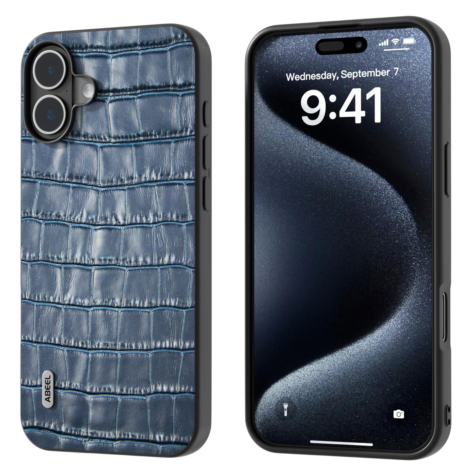 ABEEL For iPhone 16 Cases Genuine Cow Leather+PC+TPU Drop-Proof Cell Phone Cover A