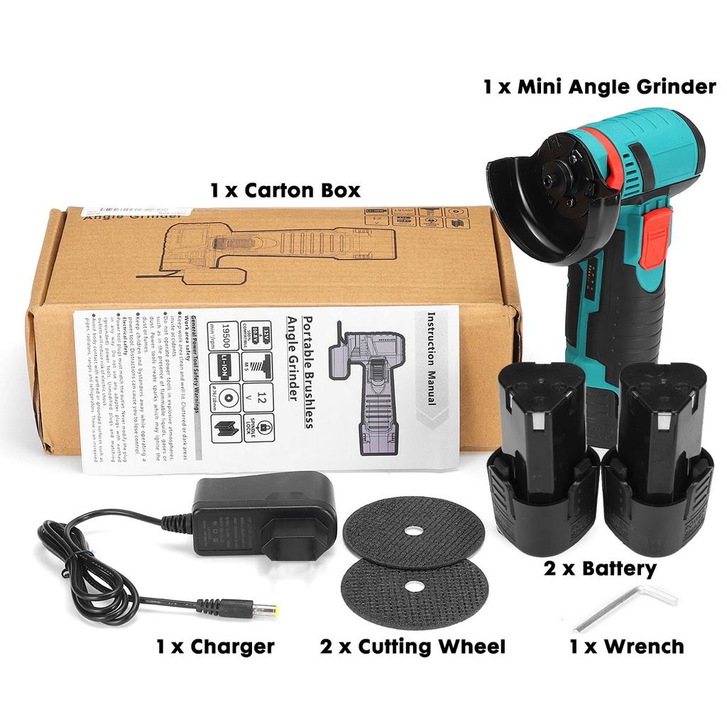 

Угловая шлифмашина 800 Вт 12 В 19500 об/мин Мини-электрический полировщик Металл Дерево Шлифовальный режущий инструмент с 2 аккумуляторами Пластиковый кейс 2 x Batteries