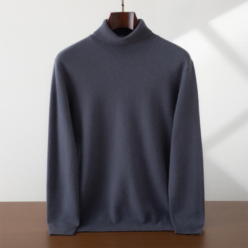 New cashmere sweater high lapel neck pullover solid color loose knitting