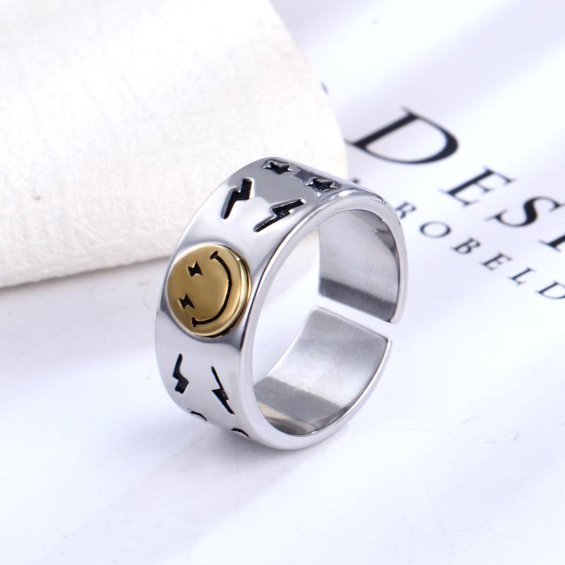 Bague Ouverte Smiley Rétro - Bijou de Personnalité Unisexe Réglable