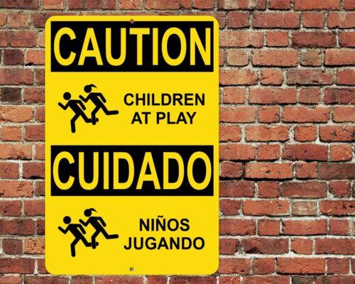 

Caution Children At Play Ninos Jugando English Spanish Sign Metal Aluminum xAluminum 20x30cm（7.8x11.8inch）