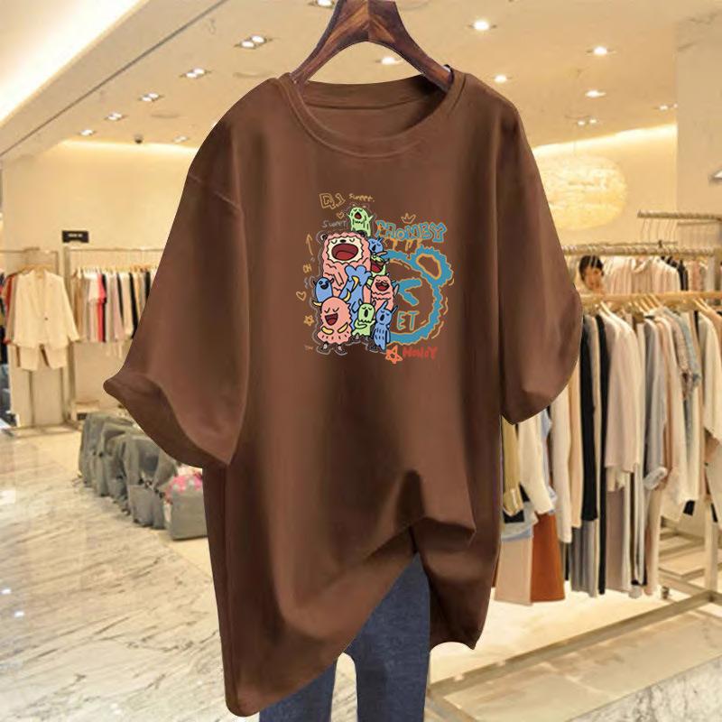 

Cartoon printing casual pure cotton loose short-sleeved new versatile t-shirt women s summer new top XXXL