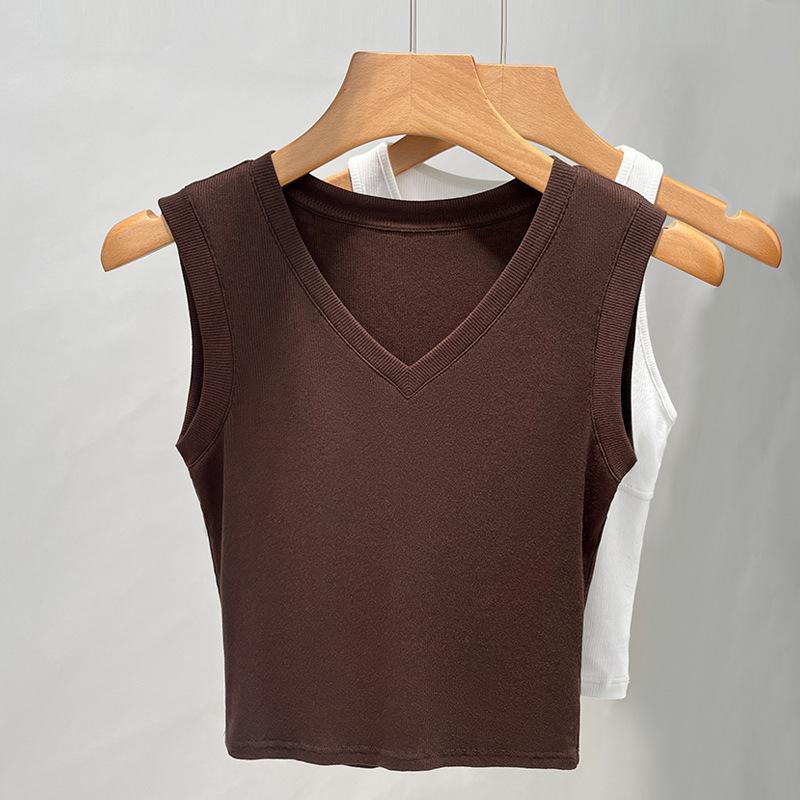 

Женский жилет и жилетная одежда, новая летняя футболка без рукавов с V-образным вырезом, внутренняя нижняя часть рубашки, короткий топ 3XL коричневый