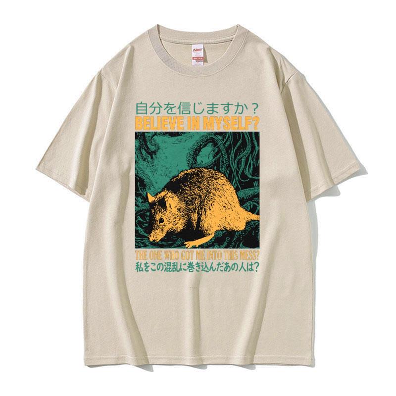Believe In Myself Rat Vintage Cartoon Graphic Tshirts Unisex Fashion Harajuku Y2k T Shirt Mens 100 Cotton Short Sleeve Tshirt