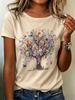 TXWomen's Multicolor Butterfly Floral Tree Print Round Neck Regular T-Shirt Spring Summer Short Sleeve T Shirt Vintage Clothes 90s