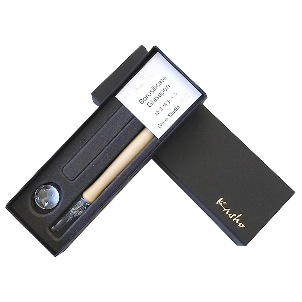 Studio Kasho Wood Glass Pen, Premium Gift Box Included, New Type (Clear)