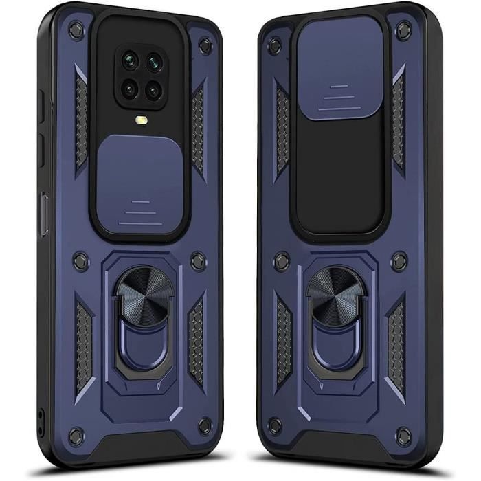 Coque de protection - E.F.CONNECTION - Pour Xiaomi Redmi Note 9 - Verre trempé - Bleu Marine - Support anneau