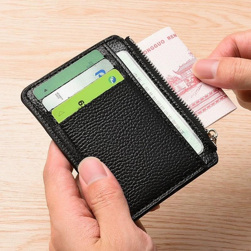 Mini Credit Card Wallet Id Card Holder Men'S Small Wallet Thin Sleeve Zipper Short Coin Wallet