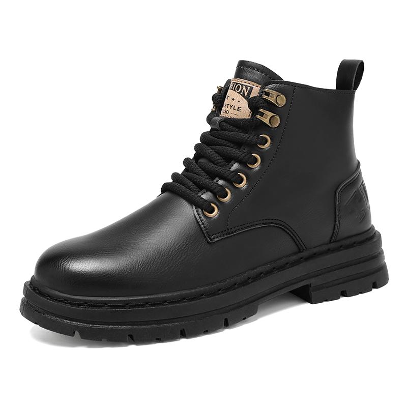 Men's boots four seasons new soft sole high-top non-slip casual boots fashion outdoor boots youth Joker work boots leather boots