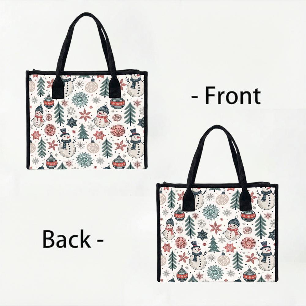 Christmas Snowman Pattern Tote Bag Casual Reusable Shopping Shoulder Bag for Daily Use