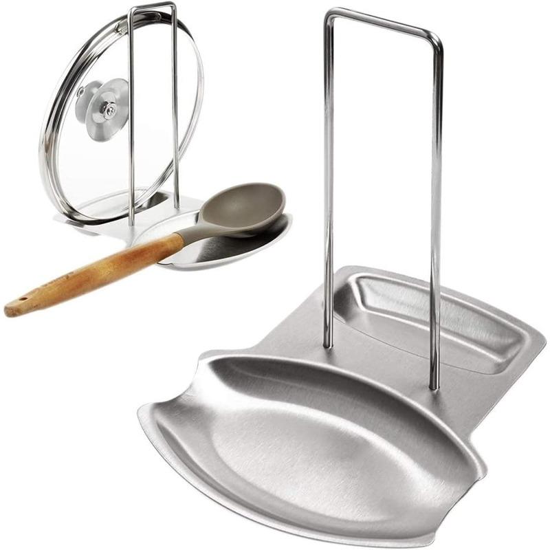 Stainless Steel Kitchen Pan Lid Holder and Spoon Rest Cookware Organizer Desktop Uncluttered Solution Space Saving Racks